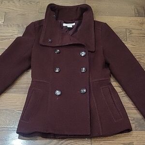 Women's Double-Breasted Peacoat Jacket - Burgundy